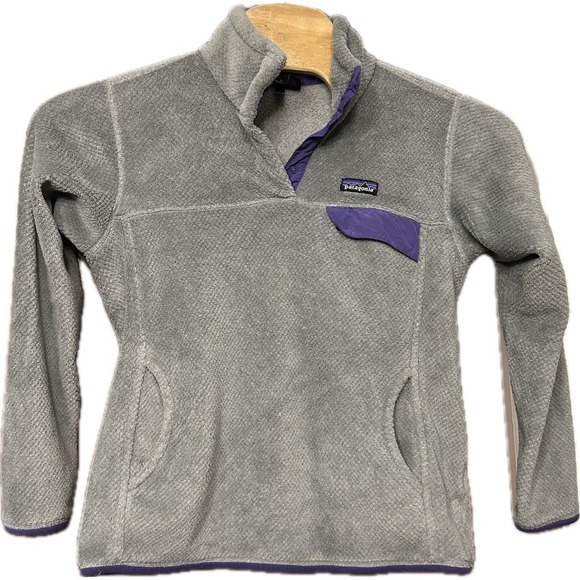 Patagonia Tops - Patagonia Womens Re-Tool Snap-T Fleece Pullover Gray Purple Trim 25442 Large